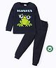 BLUSHES 100% Cotton Knit Full Sleeves Frog Printed Night Suit - Navy Blue