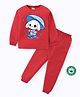 BLUSHES 100% Cotton Knit Full Sleeves Cute Rabbit Printed Tee & Pajama Set - Red
