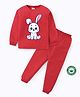 BLUSHES 100% Cotton Knit Full Sleeves Rabbit Printed Tee & Pajama Set - Red