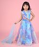 Titrit Organza Sleeveless Water Colour Effect Design & Lace Embellished Lehenga Choli With Dupatta - Blue