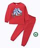 BLUSHES 100% Cotton Knit Full Sleeves Koala Printed Tee & Pajama Set - Red