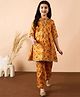 Stylo Bug Cotton Three Fourth Sleeves Ethnic Motif Printed & Lace Embellished Coordinating Kurta Set - Yellow