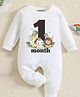 KNITROOT Mix Animal Theme Full Sleeves 1 Month Text Printed Romper - White