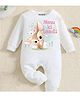 KNITROOT Cotton Full Sleeves Animal & Text Printed Romper - White
