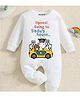 KNITROOT Cotton Full Sleeves Animals & Text Printed Romper - White