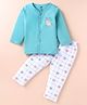 Simply Interlock Knit Full Sleeves Night Suit with Bear Print - Aqua  Blue