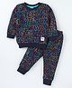 Simply Single Jersey Knit Full Sleeves T-Shirt & Lounge Pants Co-Ord Set With Alphabets Print - Navy Blue