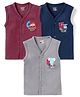 Simply Cotton Knit Sleeveless Thermal Front Open Vests with Animal & Car Print Pack of 3 - Navy Blue Maroon & Grey