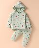 Simply Fleece Knit Full Sleeves Hooded Winter Night Suit with Animals Print - Light Green