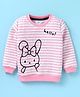 Simply Fleece Knitted Full Sleeves Striped Sweatshirt With Kitty Print - Pink