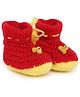 MayRa Knits Hand Knitted Colour Block Crochet Booties - Red