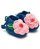 MayRa Knits Hand Knitted Floral Crochet Booties - Blue
