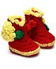 MayRa Knits Hand Knitted Floral Crochet Booties - Red