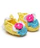 MayRa Knits Hand Knitted Floral Crochet Booties - Yellow