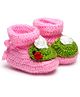 MayRa Knits Hand Knitted Heart Crochet Booties  - Pink