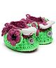 MayRa Knits Hand Knitted Floral Crochet Booties - Green