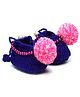 MayRa Knits Hand Knitted Pom Pom & Pearls Embellished Crochet Booties - Purple