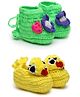 MayRa Knits Pack Of 2 Hand Knitted Floral & Duck Crochet Booties - Yellow & Green