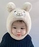 Ziory Bear Designed Ear Protection Knitted Woolen Cap - Off White