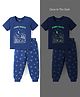 Honeyhap Premium 100% Cotton Knit Half Sleeves Night Suit With Bio Finish Glow In The Dark Stars Print - Navy