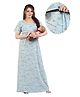 Fabme Pure Cotton Half Sleeves Typography Printed Night Dress With Concealed Zipper Nursing Access - Sea Green