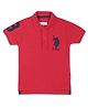 US Polo Assn Cotton Knit Half Sleeves Polo T-Shirt with Brand Logo Embroidery - Red