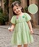 Kookie Kids Half Sleeves Tiered Frock with Floral Applique - Light Green