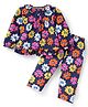 Babyhug Cotton Knit Full Peasant Sleeves Floral Printed Night Suit - Navy Blue