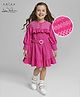 Arias Cotton Woven Full Sleeves Double Gauze  Solid Colour Ruffled Dress with Fabric Belt Frill & Smocking Detailing - Dark Pink