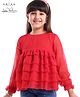 Arias Georgette Woven Full Sleeves Layered Ruffle Tops With Lining - Red