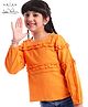 Arias Cotton Woven Full Sleeves Solid Color Seersucker Top with Ruffles - Orange