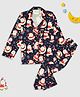 Pyjama Party Pure Cotton Woven Full Sleeves Santa Claus Printed Shirt & Coordinating Pajama Set - Navy Blue