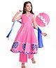 Pine Kids  Woven Sleeveless Kurti & Churidar with Dupatta Set Floral Embroidery - Dark Pink