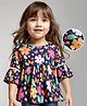 Babyhug Rayon Woven Full Flared Sleeves Top With Floral Print - Blue & Pink