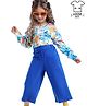 Ollington St. 100% Cotton Full Sleeves Printed Top & Trackpant with Pockets - Blue