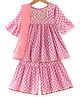 Ridokidz Full Sleeves Floral Printed Lace Embellished Kurta With Sharara & Dupatta Set - Baby Pink