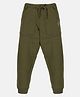 Kiddopanti Fleece Brand Name Printed & Pocket Detailed Track Pant - Military Green