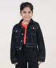 Kiddopanti Full Sleeves Back Peacock Patch Detailed Crop Denim Jacket - Black