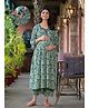 Aujjessa Cotton Three Fourth Sleeves Floral Printed & Lace Embellished Maternity Kurta Set With Concealed Zipper Nursing Access  Teal Green