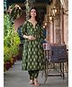 Aujjessa Cotton Three Fourth Sleeves Ethnic Motifs Printed & Lace Embellished Maternity Kurta Set with Concealed Zipper Nursing Access  Bottle Green