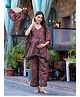 Aujjessa Cotton Batwing Sleeves Floral Printed & Lace Embellished Maternity Feeding Night Suit with Concealed Zipper Nursing Access  Maroon Grey