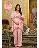 Aujjessa Cotton Batwing Sleeves Floral Printed & Lace Embellished Maternity Feeding Night Suit with Concealed Zipper Nursing Access  Light Pink