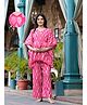 Aujjessa Cotton Batwing Sleeves Ethnic Printed & Lace Embellished Maternity Feeding Night Suit with Concealed Zipper Nursing Access  Fuchsia
