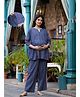 Aujjessa Cotton Three Fourth Sleeves Geometric Printed & Lace Embellished Maternity Night Suit with Concealed Zipper Nursing Access  Indigo Multi