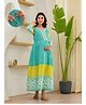 Aujjessa Cotton Three Quarter Sleeves Polka Dots Printed & Lace Embellished Maternity Feeding Dress With Concealed Zipper Nursing Access  Sea Green Yellow