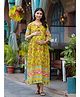 Aujjessa Cotton Three Quarter Sleeves Floral Printed Maternity Feeding Dress with Concealed Zipper Nursing Access  Yellow Multi