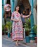 Aujjessa Cotton Three Quarter Sleeves Floral Printed Maternity Feeding Dress with Concealed Zipper Nursing Access  Cream Multi
