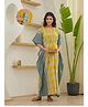 Aujjessa Cotton Batwing Sleeves Ethnic Motifs Printed Maternity Kaftan with Concealed Zipper Nursing Access  Mustard