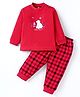 Zero Interlock Knit Full Sleeves Checkered & Bear Printed T-Shirt & Joggers Set - Red