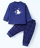 Zero Interlock Knit Full Sleeves Checkered & Bear Printed T-Shirt & Joggers Set - Navy Blue